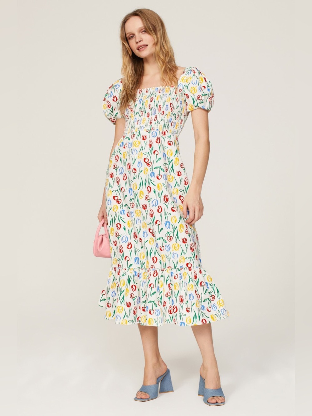 HVN Holland Tulip Smocked Fromer Dress Midi Size 6 6171